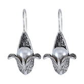 Oxidized Pearl Drop Earrings (Silver)