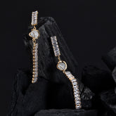 Straight and Golden Drop Earrings with Pearl