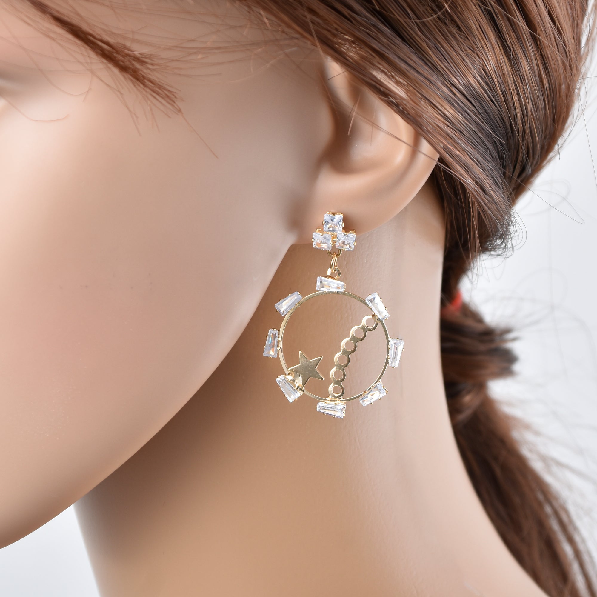 Circular Dangle Earrings With Star Design