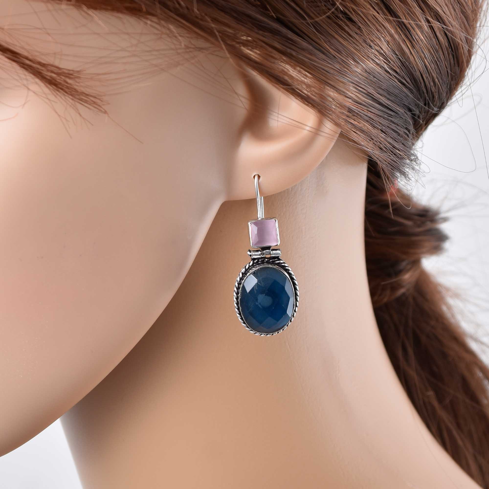 Oval Stone Drop Earrings (Pastel Color)